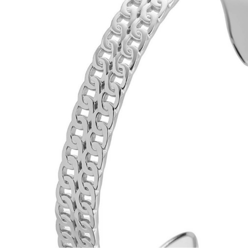 Elegant Stainless Steel Silver Cuff Chainlink Bangle Bracelet - Picture 2 of 3